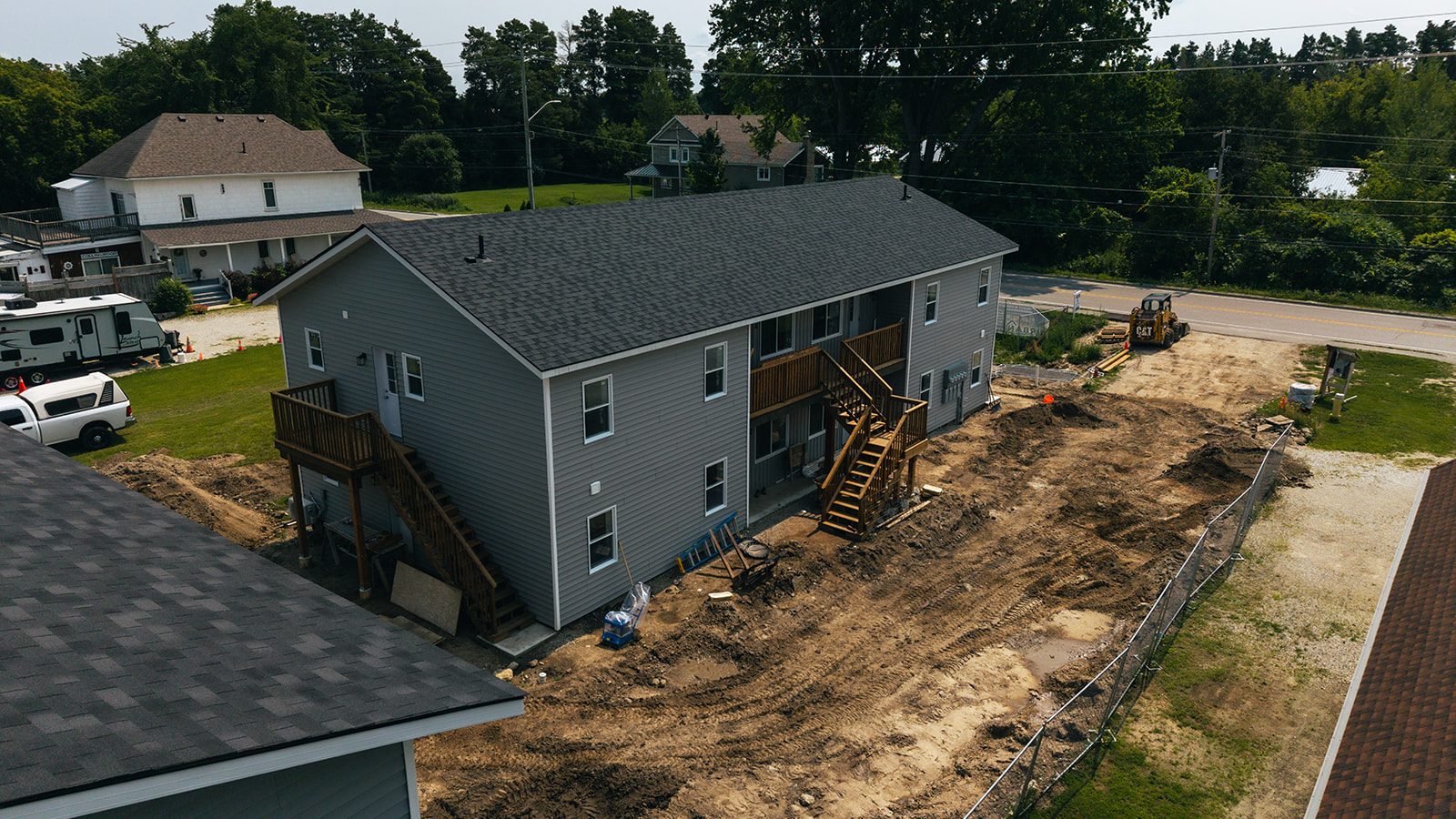 The completed four unit building at Poplar Sideroad seen from above